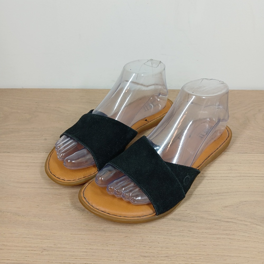 Born Sandals Womens 8 Black Suede Leather Slide Padded Comfort Flat Summer Shoes